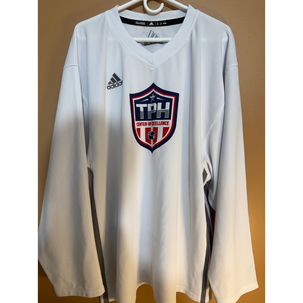 Adidas Center of Excellence Hockey Jersey Mens Medium White Long Sleeve V-Neck
